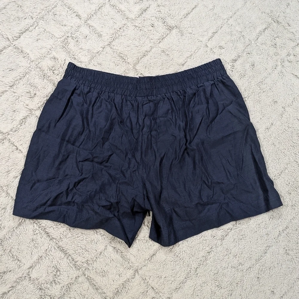 Vince Shorts Women's M Blue Navy Cupro Cotton Tie Waist Comfy Casual Pockets 4.5